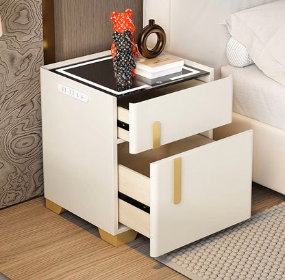 2 Smart Nightstand, Wireless, Safe Incorporated, Audio, MDF, covered with ecological skin, White, Beige, Dark Grey 50*40*40 cm