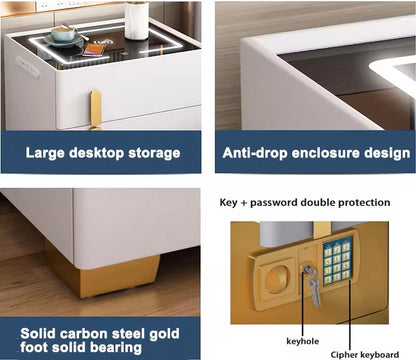 2 Smart Nightstand, Wireless, Safe Incorporated, Audio, MDF, covered with ecological skin, White, Beige, Dark Grey 50*40*40 cm